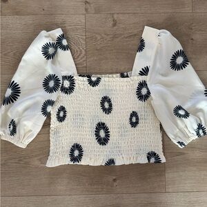 Bobeau Smocked Floral Crop Top